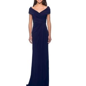 La Femme Ruched Jersey Column Gown